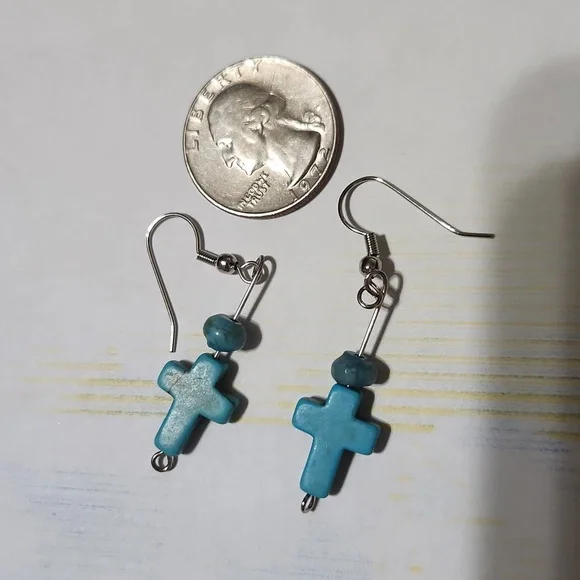 Vintage turquoise cross D'Angelo earrings and choker with extender - Picture 2 of 5
